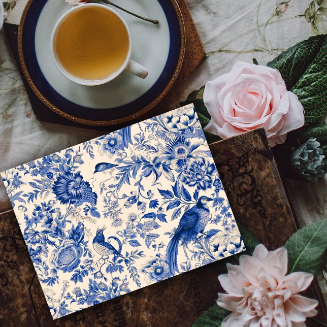 Blue Toile Du Jouy French Garden Postcard (Blue Toile Du Jouy French Garden Postcard by Graphic Allusions)