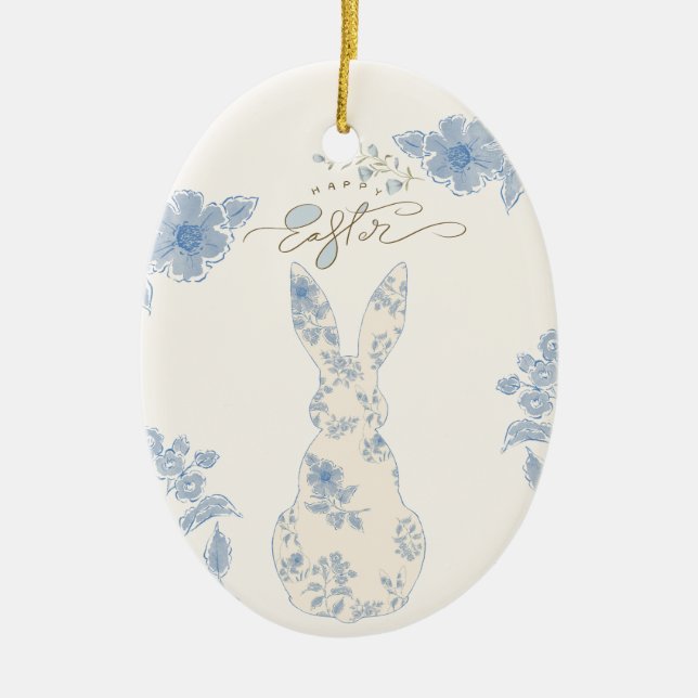 Blue toile Easter Ceramic Tree Decoration (Front)