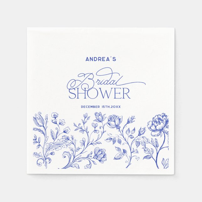 Blue Toile Elegant  Bridal Shower  Napkin (Front)