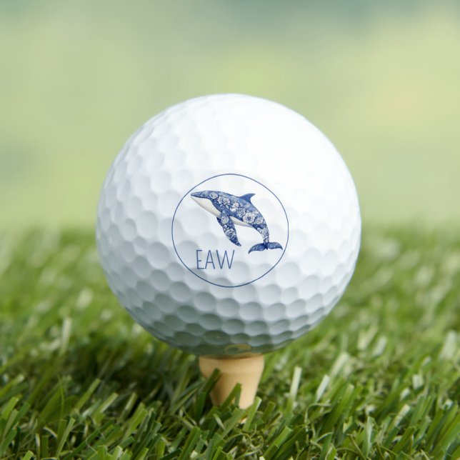 Blue Toile Floral Beach Dolphin Monogram Golf Balls (Insitu Tee)