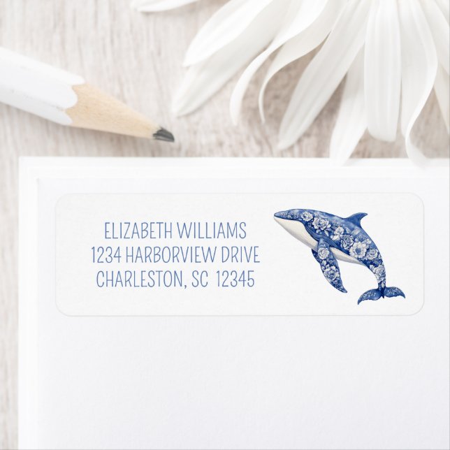 Blue Toile Floral Beach Dolphin Personalised (Insitu)