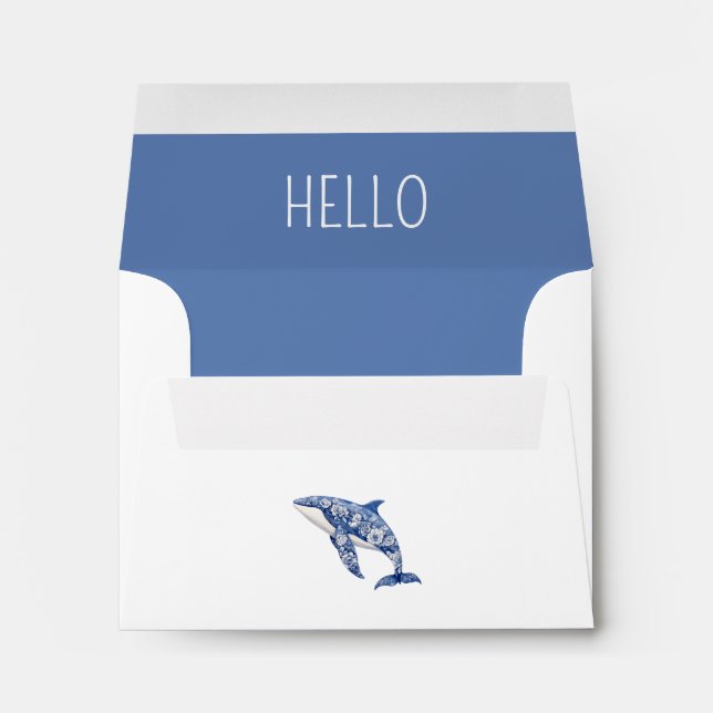 Blue Toile Floral Beach Dolphin Personalised Envelope (Back (Bottom))
