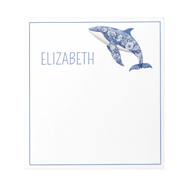 Blue Toile Floral Beach Dolphin Personalised Notepad (Front)