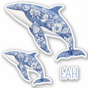 Blue Toile Floral Beach Dolphins Monogram