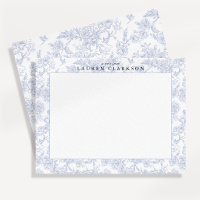 Blue Toile Floral Border Note Card