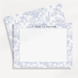 Blue Toile Floral Border Note Card