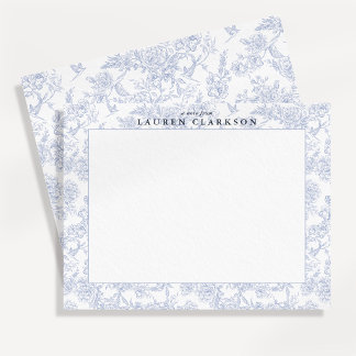 Blue Toile Floral Border Note Card