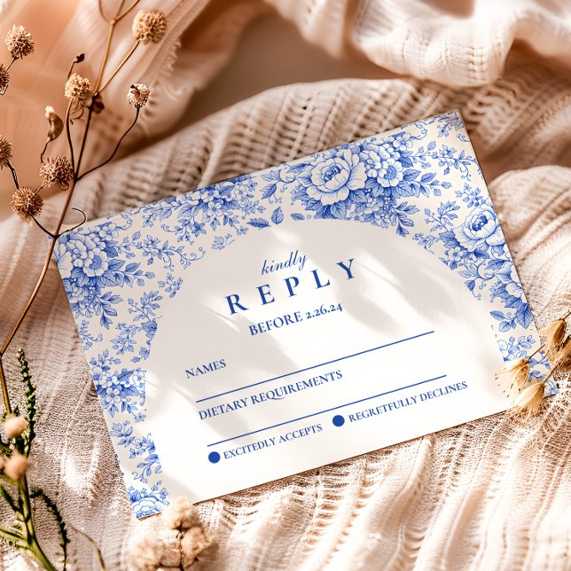 Blue Toile Floral Graduation Party RSVP Card (Creator Uploaded)