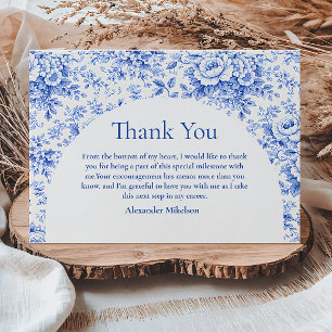 Blue Toile Floral Graduation Party Thank You Card