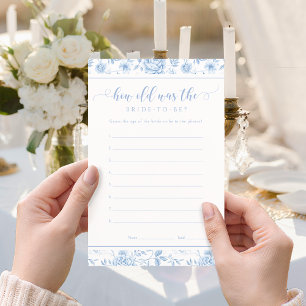 Blue Toile Floral How Old Bride Bridal Shower Game