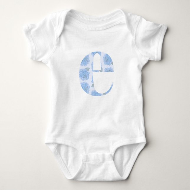 Blue Toile Floral Hydrangea "E" One-Sie Baby Bodysuit (Front)