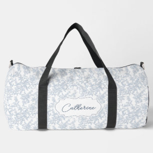 Blue Toile Floral Lace Personalised Duffle Bag