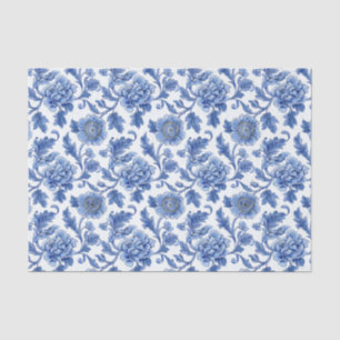 Blue Toile Floral Pattern Tissue Paper