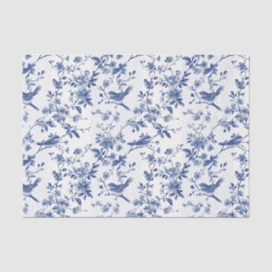 Blue Toile Floral Pattern with Birds & Stripes Tissue Paper