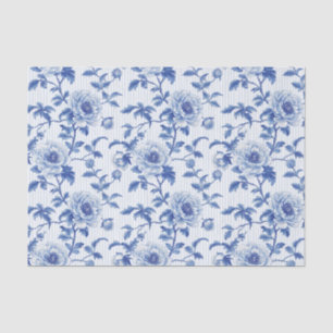 Blue Toile Floral Pattern with Stripes Pattern Tissue Paper
