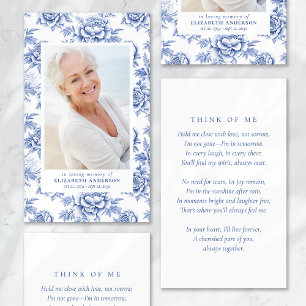 Blue Toile Floral Photo Funeral Prayer Card
