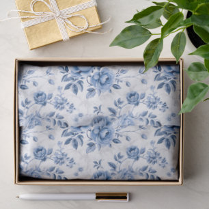 Blue Toile Floral Tissue Paper