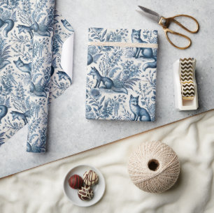 Blue Toile Fox Vintage  Wrapping Paper