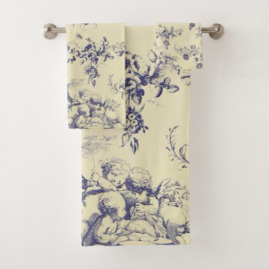 Blue Toile French Country Cherub Pattern Bath Towel Set Zazzle.co.uk