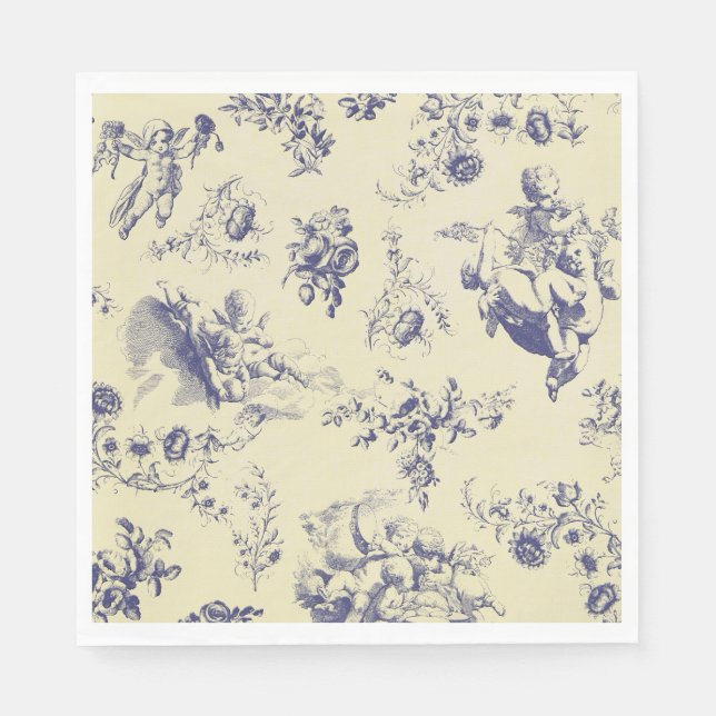 Blue Toile French Country Cherub Pattern Napkin (Front)