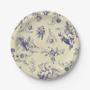 French Toile Paper Plates Small