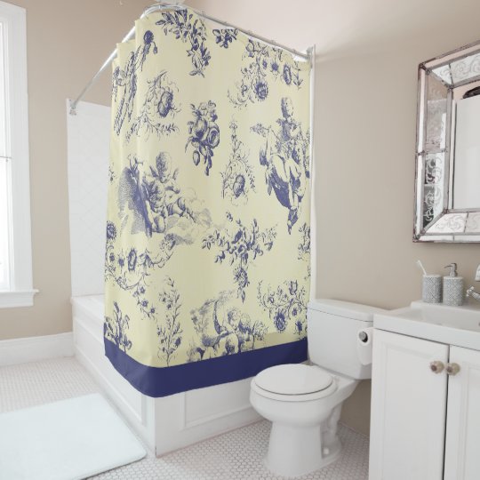 Blue Toile French Country Cherub, French Country Style Shower Curtains
