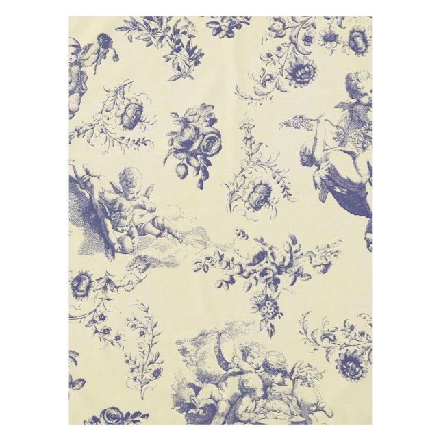 Blue Toile French Country Cherub Pattern Tablecloth (Front)
