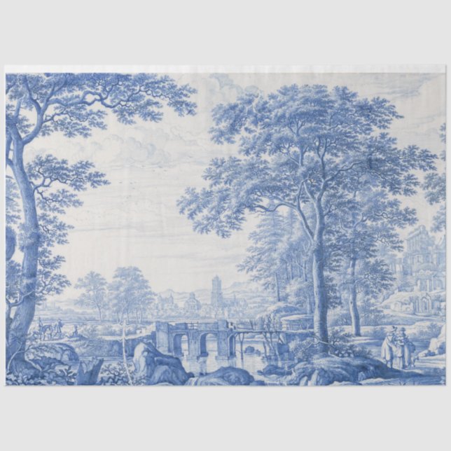 Blue Toile French Decoupage Artwork Tissue Paper (Front)