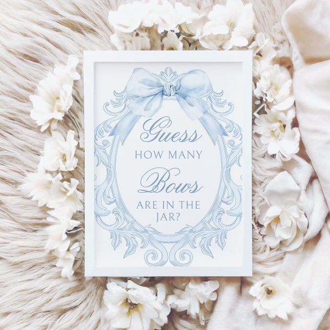 Blue  Toile How Many Bows Baby Boy Shower Invitation (Creator Uploaded)