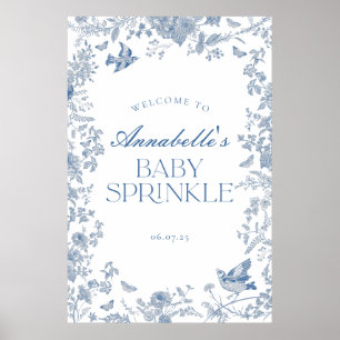 Blue Toile Jouy Floral Baby Sprinkle Welcome Sign