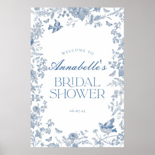 Blue Toile Jouy Floral Bridal Shower Welcome Sign