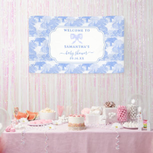 Blue Toile Jungle Animals Safari Chinoiserie Baby Banner