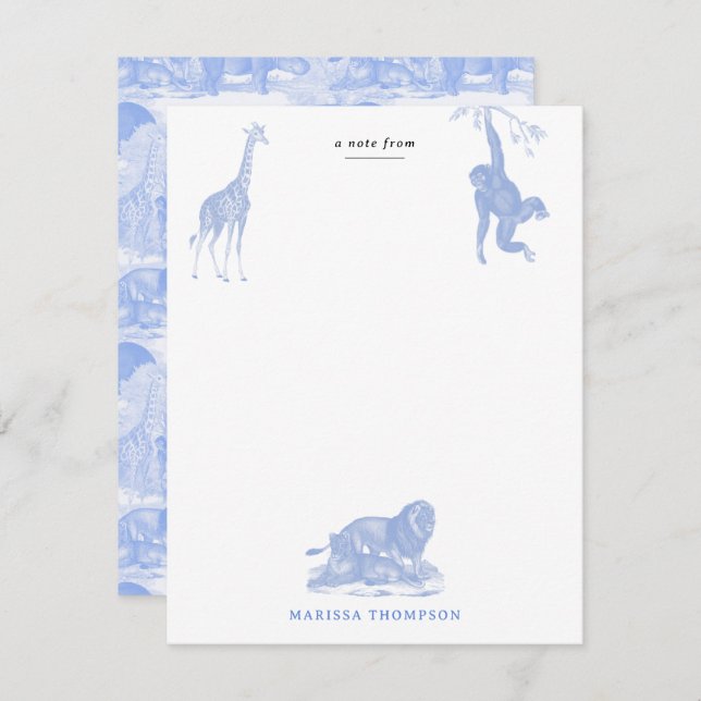 Blue Toile Jungle Animals Safari Chinoiserie Card (Front/Back)