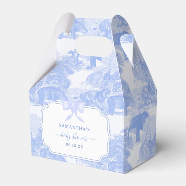 Blue Toile Jungle Animals Safari Chinoiserie  Favour Box (Front Side)