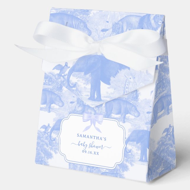 Blue Toile Jungle Animals Safari Chinoiserie  Favour Box (Front)