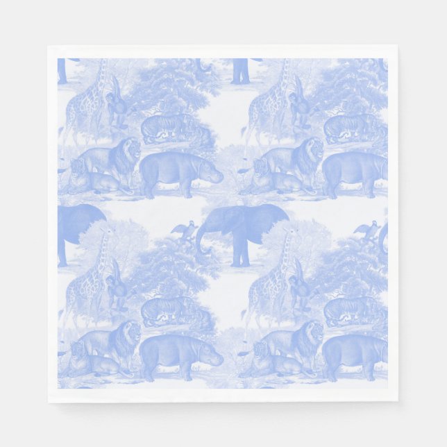 Blue Toile Jungle Animals Safari Chinoiserie Napkin (Front)