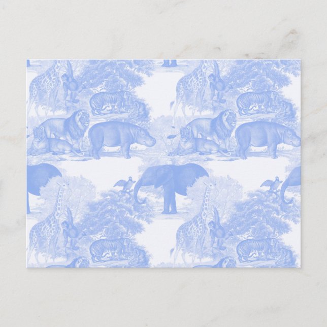 Blue Toile Jungle Animals Safari Chinoiserie Postcard (Front)