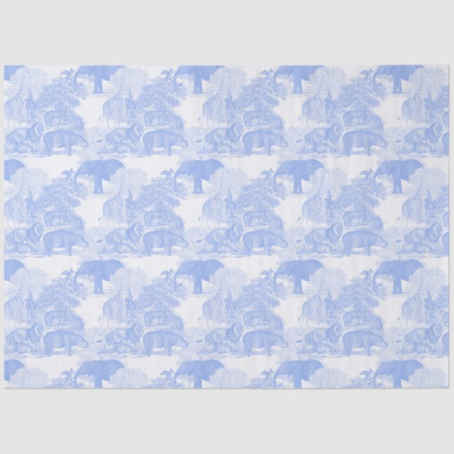 Blue Toile Jungle Animals Safari Chinoiserie Tissue Paper (Front)