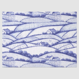 Blue Toile Landscape French Pastoral Scenes Tissue Paper