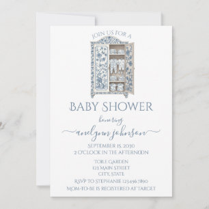 Blue Toile Layette Baby Shower  Invitation