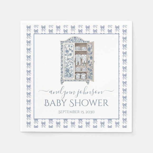 Blue Toile Layette Baby Shower  Napkin (Front)