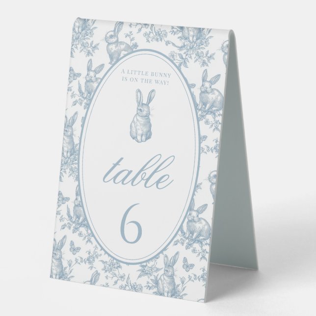 Blue Toile Little Bunny Baby Shower Table Numbers (Front)