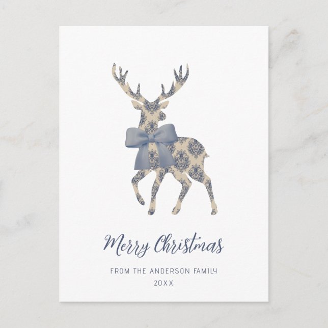 Blue Toile Merry Christmas  Holiday Postcard (Front)