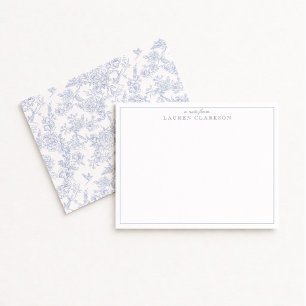 Blue Toile Minimalist Border Note Card
