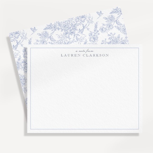 Blue Toile Minimalist Border Note Card (Creator Uploaded)