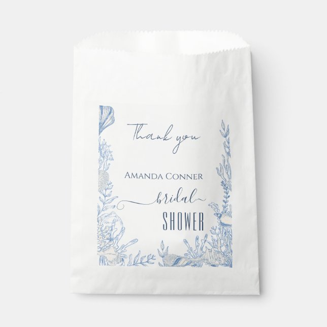 Blue toile ocean themed Bridal Shower Favour Bags (Front)