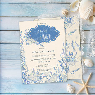 Blue toile ocean themed Bridal Shower Invitation