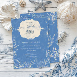 Blue toile ocean themed Bridal Shower Invitation