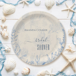 Blue toile ocean themed Bridal Shower Paper Plate