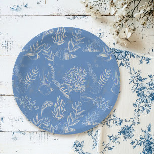 Blue toile ocean themed Bridal Shower Paper Plate